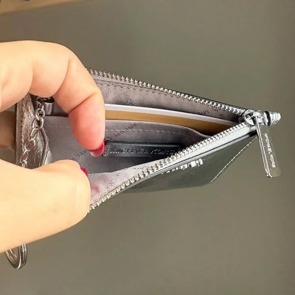 NWT Michael Kors Jet Set Crackled Metallic Leather Card Wallet / Coin Purse - Picture 3 of 8